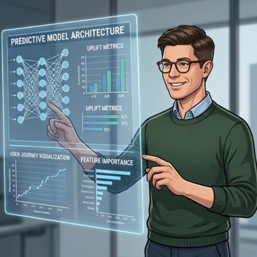 Illustration of Scott presenting a model architecture